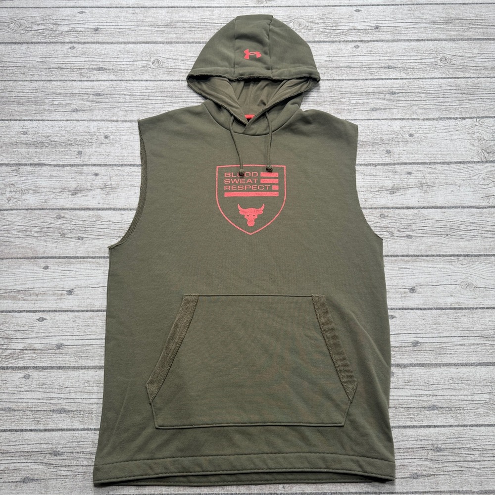 Under Armour Hoodie Men's Medium Olive Green Sleeveless Brahma Bull Project Rock